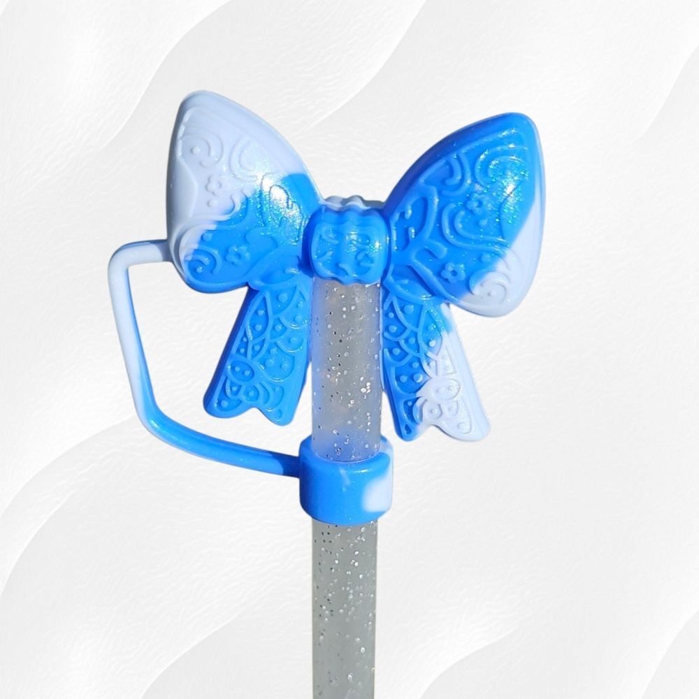 Cinderella Blue Shimmer Princess Bow 3D Silicone Straw Topper - 10mm Straw…